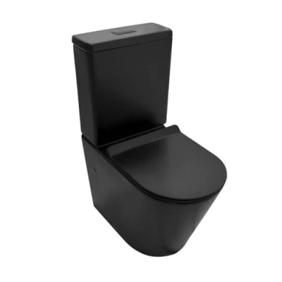 Imagen de BAÑO MODERNO Inodoro Completo WC con Sistema Rimless Antibacterias Vater Baño Tapa Dura Extrafina Amortiguada Salida Dual para Hogar Color Negro Retrete