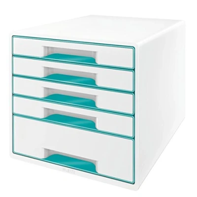 Imagen de LEITZ 52142051 Bucs de cajones WOW Desk Cube NUEVA VERSIÓN 5 (1 grande y 4 pequeños) color turquesa metalizado/blanco