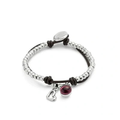 Imagen de UNOde50 Pulsera con Cuero y Cristal de Murano Morado Talla L Bañada en Plata Ley Joya Artesanal Hecho España