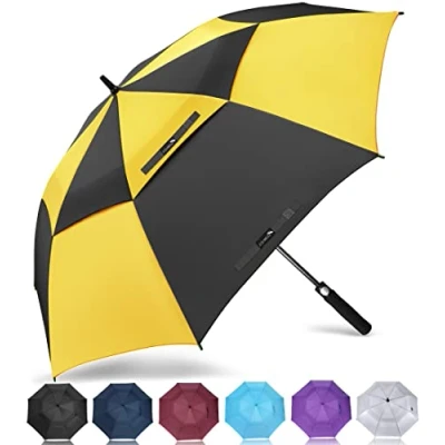 Imagen de ZOMAKE Paraguas Golf Antiviento Automatico 68 Pulgadas,Extra Grande Paragua Resistente con Doble Toldo Venteado Impermeable A Prueba de Viento Palo para Hombre Mujer(Amarillo/Negro)