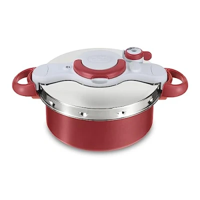 Imagen de Tefal olla a presión Clipso Minut Duo 5 L express aluminio con sistemas de seguridad y cierre fácil una sola mano, fuego lento, modo cacerola, función vapor,