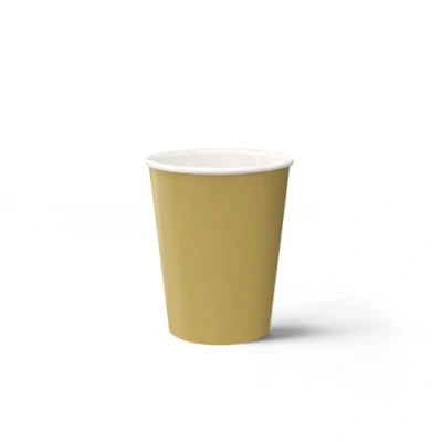 Imagen de PAW Vasos Desechables Cafe (250 ml) I Paquete de 8 Cartón Ideal para Bodas, Fiestas Infantiles, Cumpleaños, Celebraciones Impresión Papel al Agua Monocolor Dorado