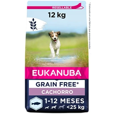 Imagen de Eukanuba Grain Free Alimento para Cachorros de Perro Raza Pequeña y Mediana, Receta Baja en Alérgenos, 12 kg