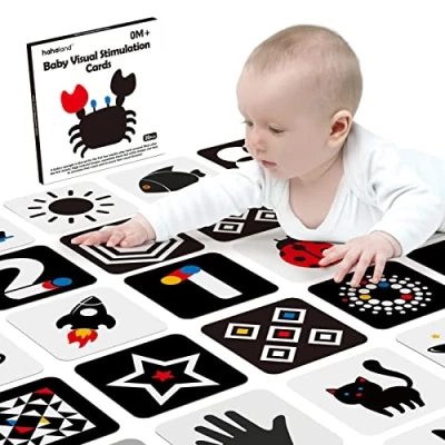 Imagen de hahaland Flashcards Bebe Juguetes Bebes 0 3 6 Meses, 20 Piezas 40 Imágenes Tarjetas de Alto Contraste en Blanco y Negro, Estimulación Visual Regalo Educativo para Bebés Meses