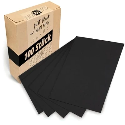 Imagen de Japun Juego de tarjetas postales (100 unidades) para diseñar, rotular o imprimir usted mismo 300 g/m² DIN A6 105 x 148 mm negro