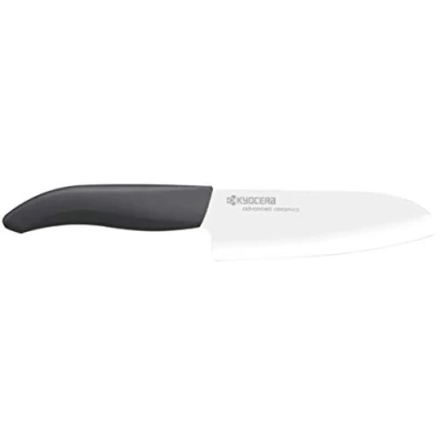 Imagen de KYOCERA FK 140 WH BK BIO, Cuchillo Santoku, 14 cm, mango de bioplástico, cuchilla afilada cerámica zirconia, a mano, ligera, no corrosiva, sin transferencia sabor