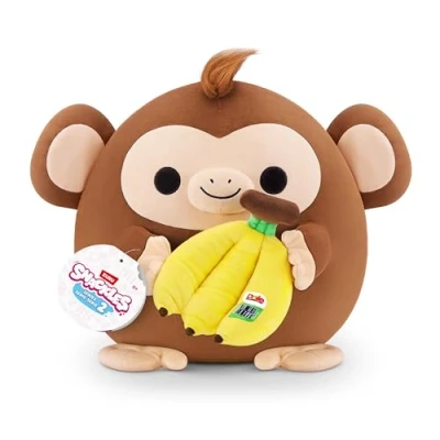 Imagen de Snackles Serie 2 de 40 cm ZURU muñeco blandito y achuchable Peluche con Accesorio Snack Marca Licencia, Monkey (Dole, Banana)