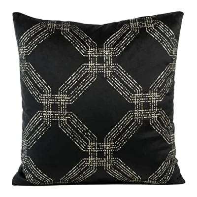 Imagen de Eurofirany Elegantes Fundas de cojín Terciopelo con Estampado, 45 x cm, Funda Suave, diseño Hexagonal, Color Negro