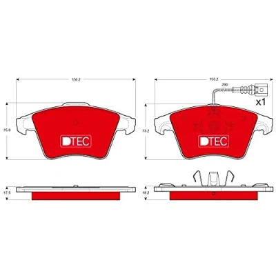 Imagen de TRW DTEC COTEC GDB1556DTE Juego de pastillas freno con contacto avisador desgaste VOLKSWAGEN: Multivan 5 (7HM, Transporter Bus,