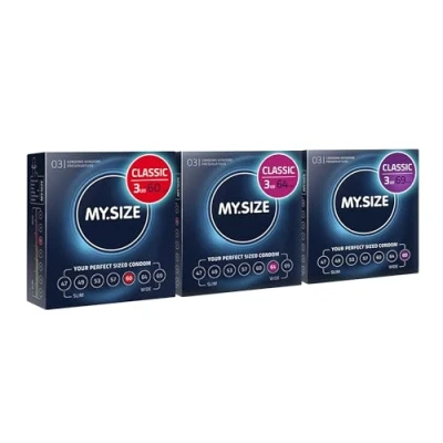 Imagen de MY.SIZE Classic Condones paquete de prueba 3 unidades I Ancho 60, 64, 69 mm 3x3 Preservativos premium extra delgados ultra sensibles y delicados Grosor 0,07 veganos