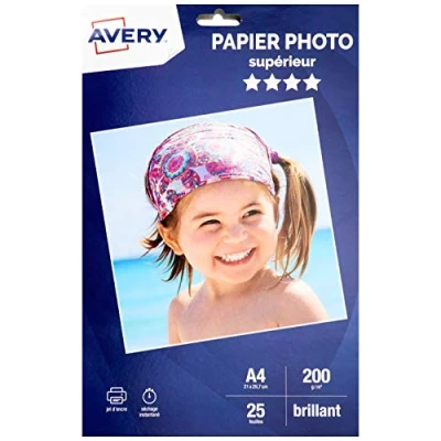 Imagen de Avery C9434 15 Hojas de papel fotográfico brillante (25 unidades, 200 g/m², A4, impresión inyección tinta), color blanco (A4,