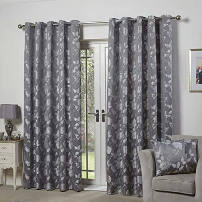 Imagen de Emma Barclay Butterfly Meadow Cortinas de Jacquard Forradas con Ojales en Plata, 168 x 137 cm