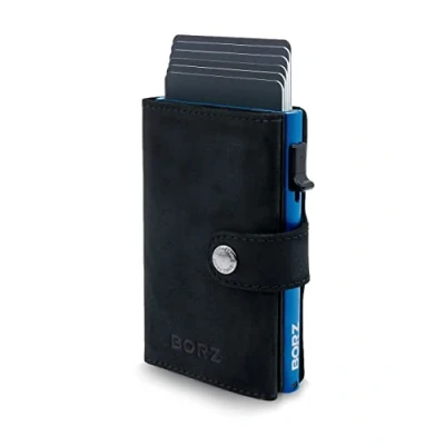 Imagen de BORZ Prime Cartera Tarjetero con Monedero Compatible AirTag Protección RFID Billetera Slim Portamonedas Regalo para Hombre y Mujer Porta Tarjetas de Cuero Billetes MAXUS 1