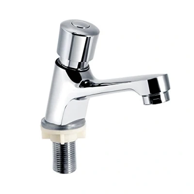 Imagen de Grifo monomando para Baño lavamanos Vanity público Ktchen Acabado cromado Cierre automático Ahorro de tiempo Retardo del lavabo