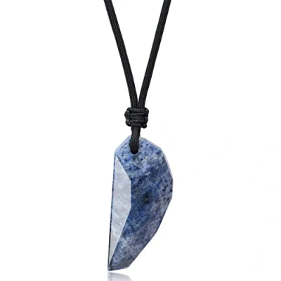 Imagen de COAI Collar con Colgante para Hombre de Diente Lobo Piedra Azul Africana Natural Genuina