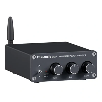 Imagen de Fosi Audio BT20A Amplificador Bluetooth, 100W x 2 Mini Stereo 2CH Amp Clase D, con chips TPA3116 y Controles de Agudos Graves para Doméstico Altavoces Escritorio Pasivos al aire Libre