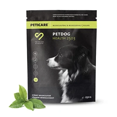 Imagen de Peticare musculación Polvo para Perros con aminoácidos Esenciales, colágeno Fortalece músculos, Alivia articulaciones Alta aceptación alimento complementario Natural petDog Health 2503