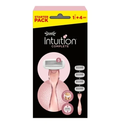 Imagen de Wilkinson Sword afeitadora Intuition Complete Paquete con 1 + 4 cabezales de recarga Formato conveniencia 5 cuchillas para mujer Apto zonas sensibles