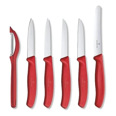 Imagen de Victorinox Swiss Classic, juego de navajas profesionales, 6 piezas, extra afiladas, mango plástico robusto, Made, rojo
