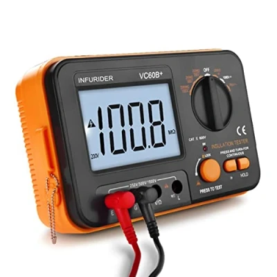 Imagen de Probador de Resistencia Aislamiento Digital, Megóhmetro YF VC60B+, Tierra 250/500/1000 V, Medidor Ohmios con Pantalla LCD Retroiluminada, Retención Datos