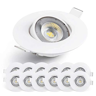 Imagen de EMOS Exclusive focos LED Interior Techo 5W, 450lm Ojos de Buey para Luz Blanca Fria 6500k Juego 12 empotrables ultraplanos redondos pivotante en 50 color blanco