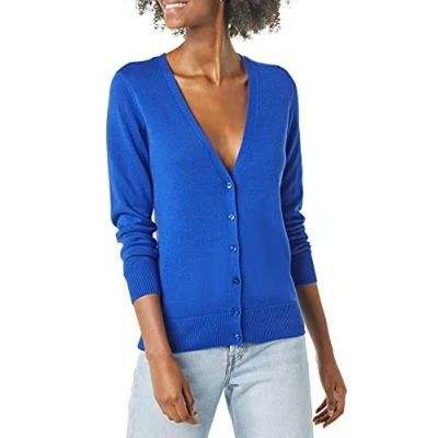 Imagen de Amazon Essentials Jersey Ligero con Cuello de Pico (Disponible en Tallas Grandes) Mujer, Azul Brillante, L