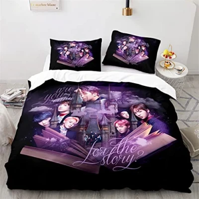 Imagen de Wintdeer Juego de ropa cama coreano Boygroup, infantil 135 x 200 cm, 100 % microfibra primaveral, funda nórdica con cremallera invisible 1 almohada 80 80, BT#A18