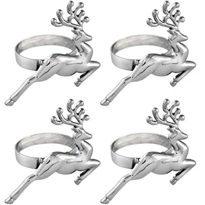 Imagen de WeRChristmas Juego de 4 servilleteros Reno, Plata, Multicolor, 7 cm