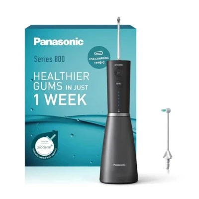 Imagen de Panasonic Series 800 Irrigador Bucal Ultrasónico EW DJ86 K503, Dental, 200 ml, 1 Boquilla Ultrasónica y De Ortodoncia, 5 Ajustes Presión, Accesorio Viaje, USB C, Negro