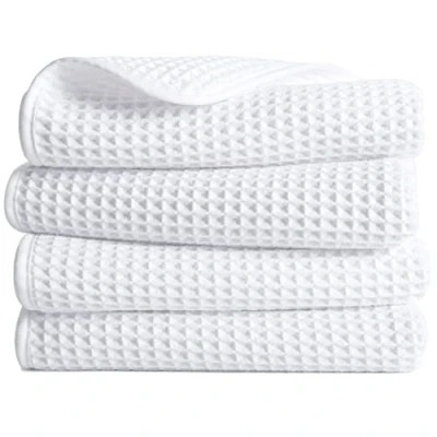 Imagen de Polyte Toalla de Manos Microfibra superabsorbente antipelusa Secado rápido Punto gofrado Blanco 40 x 76 cm Pack 4
