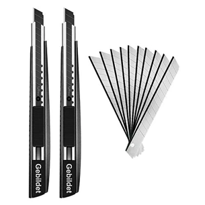 Imagen de Gebildet 2pcs Cortadores Profesionales de Cuerpo Metálico, 9mm Cuchillo Utilidad Bloqueo Automático, Retráctil Cortador cuchillas + 10pcs SS, utilizado para cuero, fábricas, almacenes