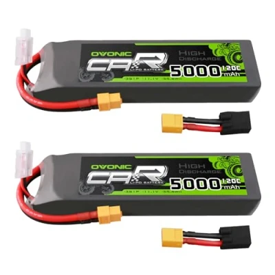 Imagen de OVONIC Batería LiPo de 11.1 V 3S 5200 mAh 120 C con enchufe TRA para coche RC camión avión helicóptero barco carreras Hobby (2 paquetes)