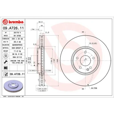 Imagen de BREMBO COATED DISC LINE 09.A726.11 Disco de freno 330 32 5 ventilación interna revestido altamente carbonizado con tornillos MERCEDES BENZ: CLK Cabrio