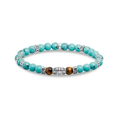 Imagen de THOMAS SABO Pulsera unisex con elementos turquesa y ojo de tigre, Plata ley 925, ennegrecido, A2087 364 7, Mittelgroße, ley, No es una piedra preciosa