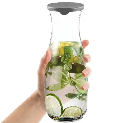 Imagen de CRYSTALIA Botella de Agua Cristal 1,2L Jarra con Tapa SIN PLOMO Frigorífico, Aqua, Vidrio para Nevera, Carafe Vino Garrafa Zumo Leche