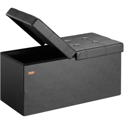 Imagen de CASARIA® Banco Almacenaje Baúl Capacidad 100L Carga hasta 300kg 80x40x40cm Puff Otomana Plegable Tapizado Acolchado Salón Dormitorio Entrada Negro