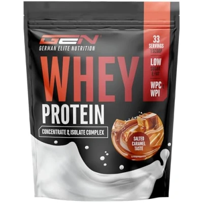 Imagen de Proteína whey en polvo 1000 g (Caramelo salado) con contenido de aislado hasta 22 por porción soluble instantánea BCAA y EAA