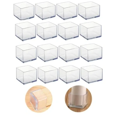 Imagen de 16 Protectores Cuadrados de Silicona 20 x mm, Tapas Patas Silla, Taburete para Evitar arañazos en el Suelo Madera Dura y Reducir Ruido