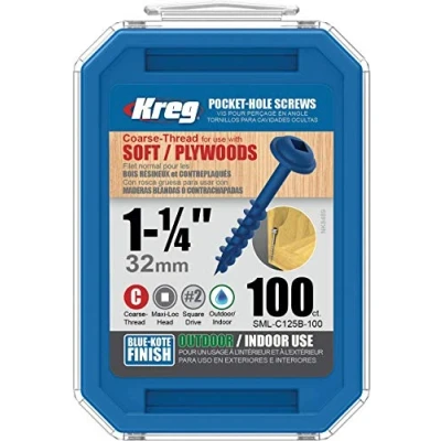 Imagen de Kreg 100 tornillos Blue Kote 7 x 32 mm Rosca gruesa Maxi Loc cuadrado