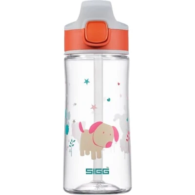 Imagen de SIGG Miracle Puppy Friend Cantimplora infantil (0.45 L), botella para niños con tapa hermética, de agua tritán pajita usar una mano
