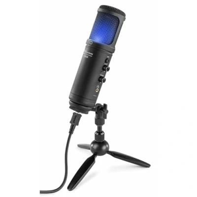 Imagen de Power Dynamics PCM120 microfono Condensador Broadcasting &amp; Streaming con trípode de Mesa e iluminación LED, USB, Ideal para Crear Contenido Youtube, Twitch, Gaming, Podcast, Color Negro