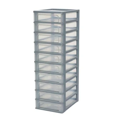 Imagen de Iris Ohyama Unidad de almacenamiento plástico con 10 cajones superficiales, Gris, formato A4, A5 y A6, multiusos, para oficina, escuela, papelería, armario hogar, Torre, Organizador, OCH 2100
