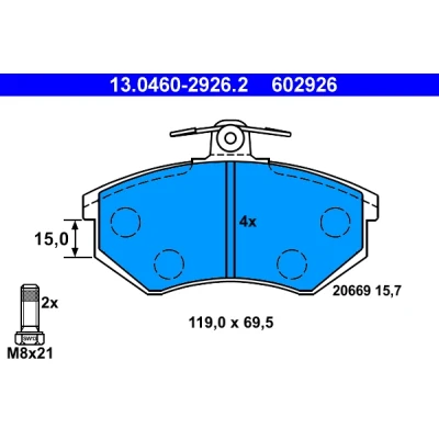 Imagen de ATE 13.0460 2926.2 Juego de pastillas freno excl. contacto avisador desgaste con tornillos pinza AUDI: Coupe B3, 80 B2