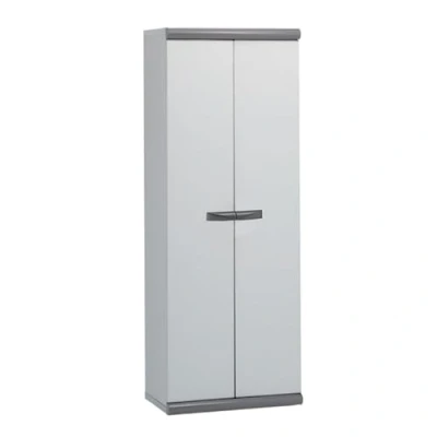 Imagen de Gardiun Armario Escobero de Jardín Tavira 2 62,5x39x169 cm Fabricado en Resina 3 Baldas Que Soportan 10 Kg Alto Multiusos Exterior e Interior