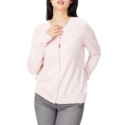 Imagen de Amazon Essentials Jersey Cárdigan de Cuello a La Caja Ligero (Disponible en Tallas Grandes) Mujer, Rosa Claro, L