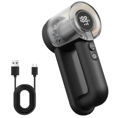 Imagen de removedor de pelusas eléctrico recargable, 3 en 1, pantalla LED, bolitas para ropa con sistema 6 cuchillas y carga USB, afeitadora tela muebles, alfombras más