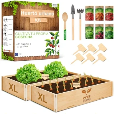 Imagen de Kit Cultivo (2ud) XL Huerto Urbano PYEF CRAFTS 2x Mini Terraza &amp; Autocultivo en Casa Ecológico con 6 Tipos de Semillas