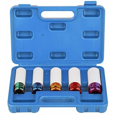 Imagen de DAYUAN juego de 5 llaves impacto tuerca 1/2 pulgada, protección rueda profunda pared fina, 6 puntos, métricos, 15 mm, 17 19 21 22 mm