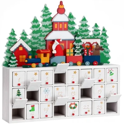 Imagen de Spielwerk Calendario de Adviento Madera Paisaje Navidad DIY 24 Cajoncitos Reutilizable Decoración Navideña