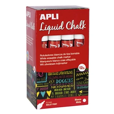 Imagen de APLI 15043 Rotuladores de Tiza Borrable, 5,5 mm, Liquid Chalk Punta Redonda, Blanco